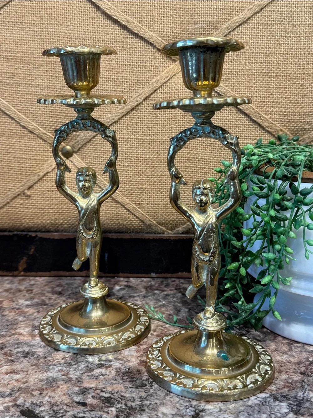 Brass Cherub Candle Holders - Set of 2